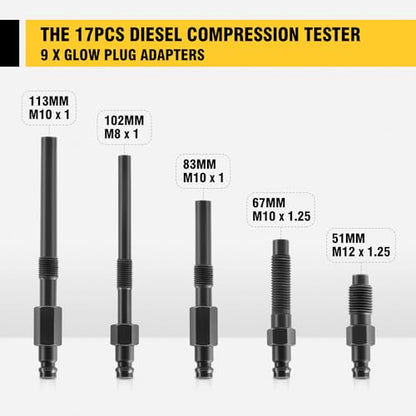 DNA Motoring TU-15B Diesel Engine Compression Gauge Tester with Gauge & Adapters, Cylinder Pressure Meter Teste Tool Kit for Trucks Cars, TOOLS-00336 - style: TU-15A Cylinder Pressure Teste
