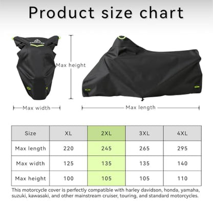 Motorcycle Cover Waterproof Outdoor All Season Protection - size: 96.5"