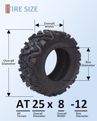 GarveeTech Set of 4 ATV/UTV All-Terrain Tires 25x8-12 Front & 25x10-12 Rear, 6 PR Tubeless, Off-Road Mud/Sand/Rock Performance, Rims Not Included - size: 25x8-12 & 25x10-12, style: Pattern A