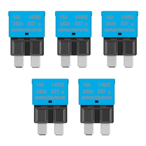 Auto Reset 15A Blade Fuse - Replace Standard 15Amp ATC/ATO Fuses, 14VDC Waterproof Circuit Breaker for Cars, Trucks, Boats, and RVs (Pack of 5) - color: E37A-15A-5pack