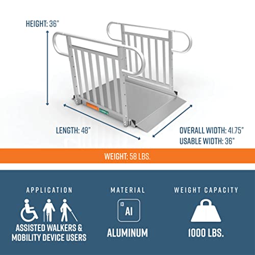 EZ-ACCESS - Portable Wheelchair Ramp and Aluminum Ramp with Handrails - Heavy Duty Mobility Device, Handicap Ramp with Textured Surface for Steps & Vertical Picket Handrails for Transport - 3G 4-Foot - size: 48 Inch (Pack of 1), style: Ramp + vertical pic