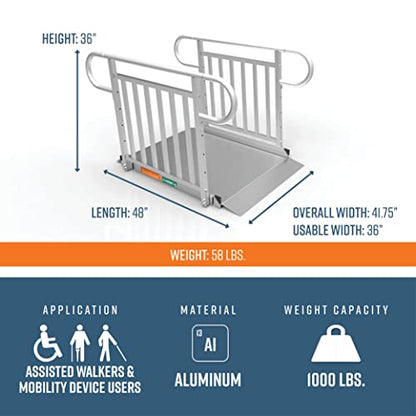 EZ-ACCESS - Portable Wheelchair Ramp and Aluminum Ramp with Handrails - Heavy Duty Mobility Device, Handicap Ramp with Textured Surface for Steps & Vertical Picket Handrails for Transport - 3G 4-Foot - size: 48 Inch (Pack of 1), style: Ramp + vertical pic