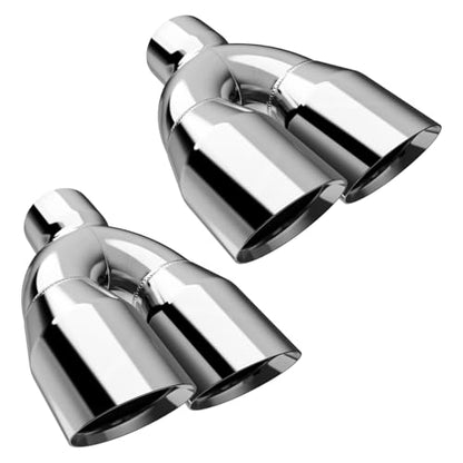 LCGP Dual Exhaust Tip 2.5 inch Inlet 3.5 inch Outlet Universal Car Stainless Steel Angle Cut 2-Packs Tailpipe(left and right) - size: 2.5x3.5x9.25 inch, style: Polished