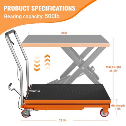 GarveeTech Hydraulic Lift Table Cart, 500 LBS Capacity, 28.5 in Height - color: Orange, size: 500 LBS
