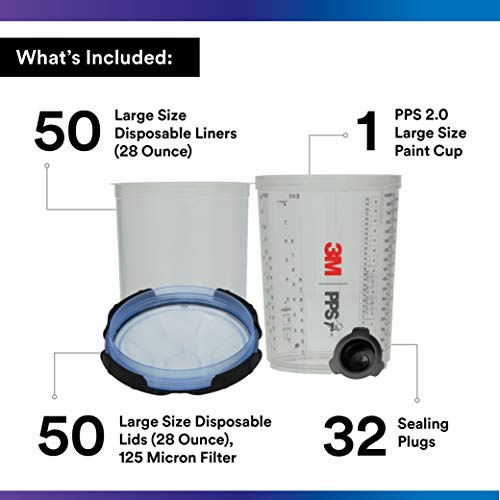 3M PPS 2.0 Spray Gun Cup Lids and Liners Kit, 26325, 28 oz, Large - size: Large, 125-Micron Filter