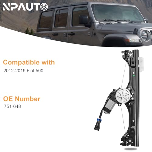 NPAUTO Front Left Driver Side Power Window Regulator with Motor Replacement for Fiat 500 2012 2013 2014 2015 2016 2017 2018 2019, 751-648 - style: Front Driver Side