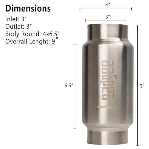 3" Inlet&Outlet Exhaust Resonator,9" Overall Length Center Straight Through Stainless Steel Muffler,Polished - size: 3" Inlet 9" Overall Length-1pc