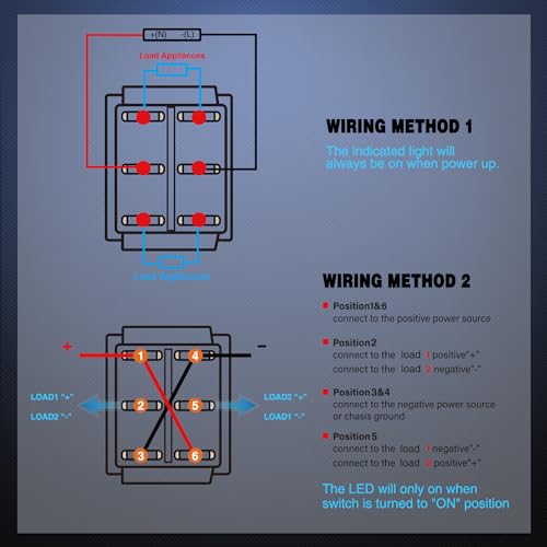 Nilight 2 Pack 6Pin DPDT On Off On Rocker Switch Latching Red LED Toggle - color: On Off On 2 PCS