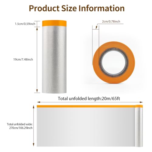 Pre-Taped Masking Film - 4Rolls 8.86ft x 65.6ft Painters Plastic Rolls - size: 8.86ft x 65.6ft
