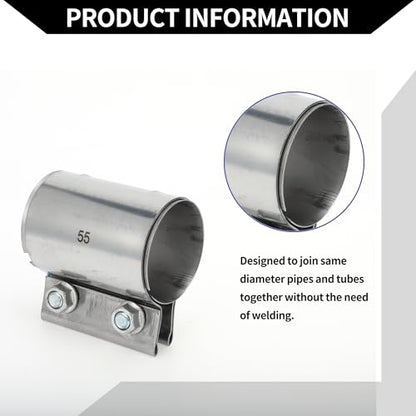 Exhaust Pipe Clamp/Exhaust Muffler Tube Joint for Car Truck/Durable Stainless Steel 2.17" 87mm / 1 Pc Silver Tone - size: 2.17''