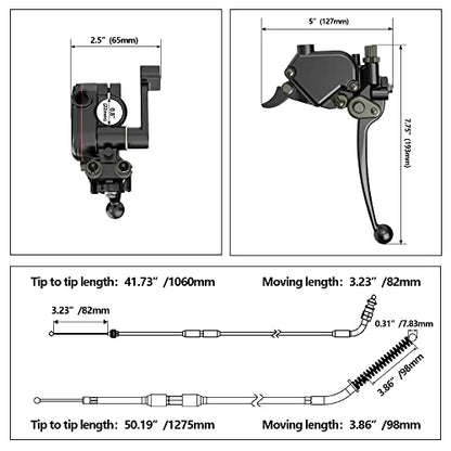 RUTU 7/8" 22mm ATV Thumb Throttle & Brake Cable Kit with Front Drum Brakes