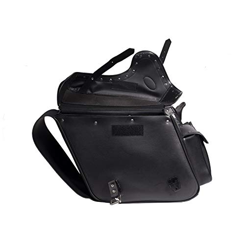 Motorcycle Biker Studded PVC Saddle Bags Set – Cruiser Luggage for Touring & Travel, Heavy Duty Saddlebags for Bikes