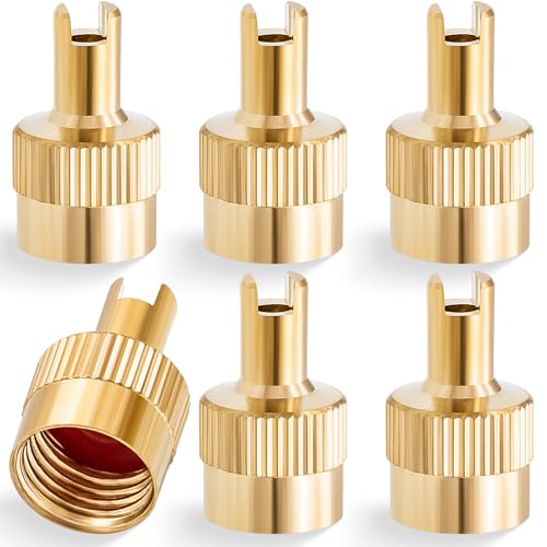 6PCS Tire Valve Stem Caps, Nickel Brass Slotted Slot Valve Stem Caps with Valve Core Remover, with O Rubber Ring, Universal for Cars, SUV, Trucks, Bikes, Motorcycles, Bicycles(Gold) - color: Gold, size: 6 pcs
