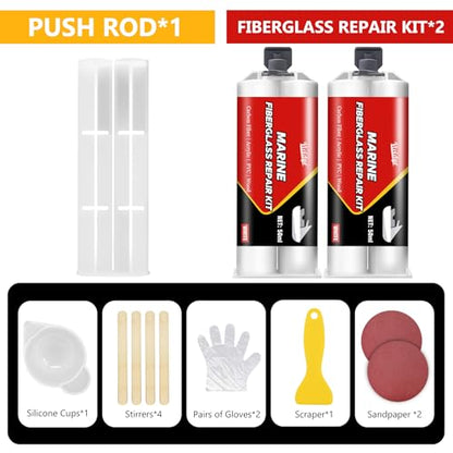 Marine Fiberglass Repair Kit, 100ml White Gel Coat Repair Kit for Repairing Cracks, Holes, Chip in Boat, Jet Ski, Yacht, Surfboard, Sturdy and Waterproof Fiberglass Filler for Tile, Acrylic, Ceramic