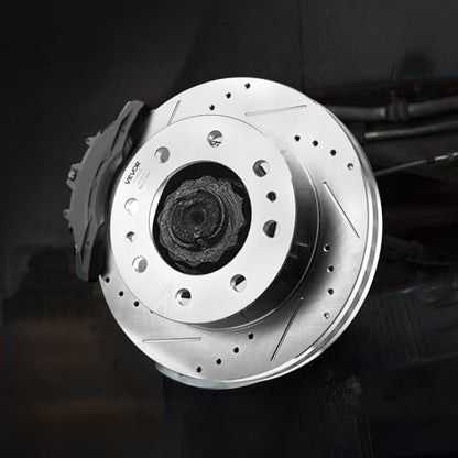 VEVOR Front and Rear Brake Kit Compatible with 2002-2006 Chevrolet Avalanche 2500 (8 STUD), 2002-2004 Chevrolet Silverado 2500 (Models w/Manual Transmission ONLY), Drilled & Slotted Brake Rotors - size: S-55072 + S-55055