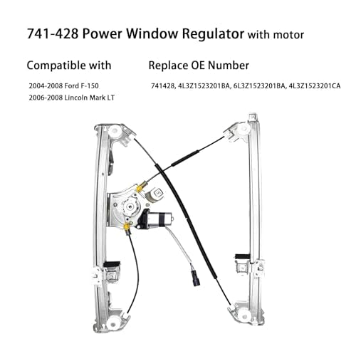 Front Left Driver Side Power Window Regulator with Motor Assembly, for 2004-2008 Ford F-150, 2006-2008 Lincoln Mark LT Base, Replacement for 741-428