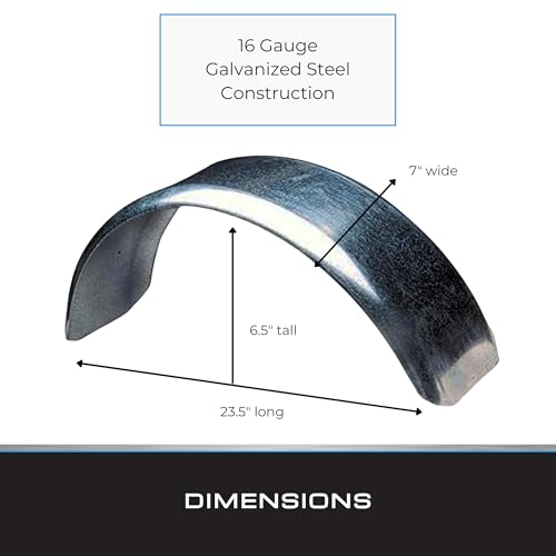 Tie Down Trailer Fender – Single Axle, 16 Gauge Galvanized Steel – For 12" Wheel Tire Assemblies – 23.5" L x 7" W x 6.5" H (1 Single Replacement Fender) - size: 23" x 7" x 6.5", style: 1 Fender