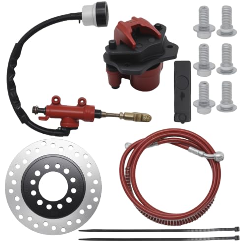 Red Rear Front Hydraulic Brake Assembly Caliper Master Cylinder Kit, Includes Disc Brake Plate Rotor and Brake Pad, Replacement for ATV & Go Kart - color: red