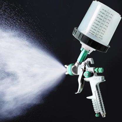 Paint Sprayer with Paint Mixing Quick Cup, HVLP Spray Paint Gun Kit Contain 1.4 1.7 2.0 MM Nozzles 10 Disposable 600ML Cups for Car Furniture Fence Painting (Green) - color: Green