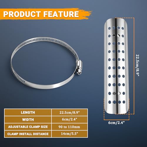 Universal Motorcycle Exhaust Heat Shield, Metal Shield Intake Baffle Cover with 90-110mm Clamps (Silver) - color: silver