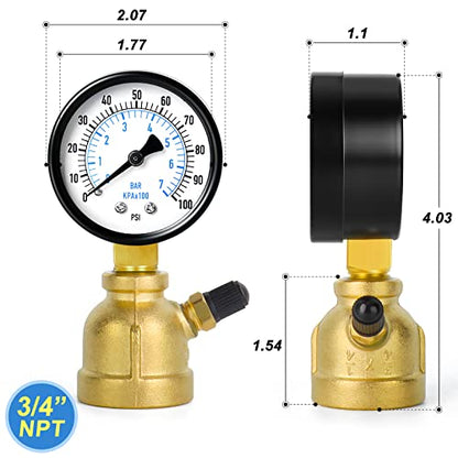 MEANLIN MEASURE 0-100Psi Forged Brass Air Test Pressure gauges, 3/4" FNPT Connection, 2" Double Graduated, Bell Shape Body Assembly, -3-2-3% Accuracy - size: 0-100Psi, style: Brass Body