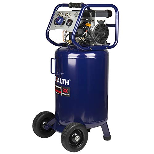 Stealth 20 Gallon Ultra Quiet Air Compressor,1.8 HP Oil-Free Peak 150 PSI 68 Decibel, 5.5 CFM @ 40 PSI 5 CFM @ 90 PSI Silent Long Life Electric Air Compressor W/Wheel for Garage - style: Vertical_VC