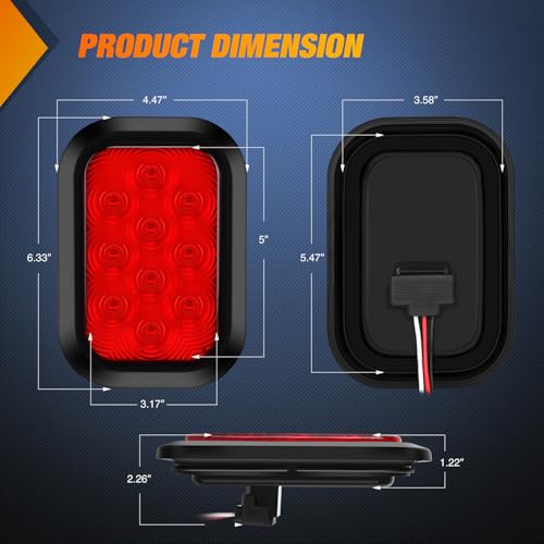 Nilight 5" X 3" Rectangular Trailer Tail Light 2 PCS Red 10 LED - color: 2Pcs Red 10Led Lights 5x3Inch