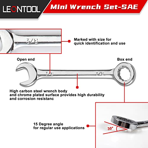 Mini Wrench Set, 10-Piece SAE Wrenches, Rust-Resistant Chrome Finish, Ideal for Automotive, Industrial, Home, Hobby - Silver - style: SAE