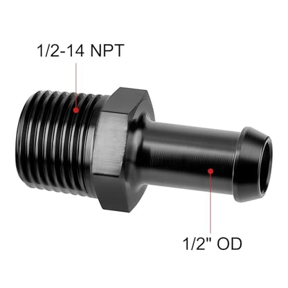 EVIL ENERGY 1/2" NPT Male to 1/2" Barb Fitting Adapter Straight Aluminum Black 2PCS - size: 1/2 NPT to 1/2 Barb