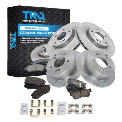 TRQ Front and Rear Brake Pad and Rotor Set Ceramic Vented Solid Rotors - style: BKA11105