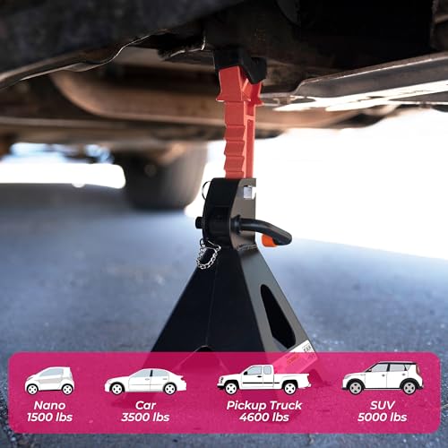 3 Ton Jack Stands with Rubber Cap and Safety Pin 6000 lbs Capacity, Adjustable Height for Lifting SUV, Pickup Truck, Car and UTV/ATV, 1 Pair (Black & Red) - size: 3 Ton (Lock Pin and Rubber Cap)