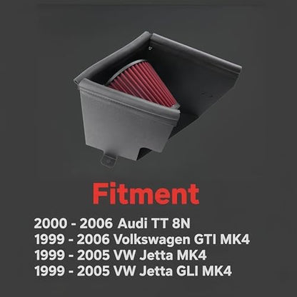 Cold Air Intake Compatible with 2000-2006 Audi TT 8N / 1999-2006 VW GTI MK4 / 1999-2005 VW Jetta MK4 / 1999-2005 VW Jetta GLI MK4, Heat - Resistant Aluminum Pipe, High - Flow Filter