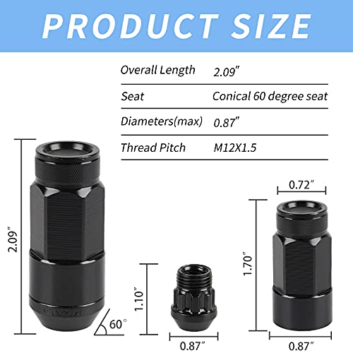 20PCS Closed End Lug Nuts M12X1.5 Wheel Rims Lug Nuts +Socket (Black) - color: Black