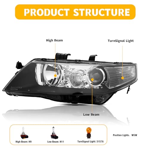 Headlights Assembly LH+RH Replacement for Acura TSX 2004-2005 - color: black