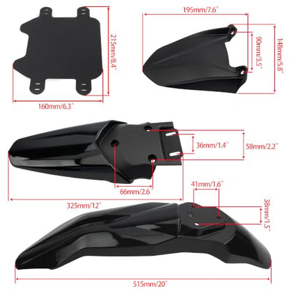 Front Rear Fender Kit Mudguard Number Plate Compatible with Talaria Sting MX3 MX4 MX5 Electric Dirt Pit Bike Motorcycle-Black - color: Fender Set, size: Plastic