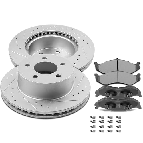 SCITOO Front Brake Kits Drill & Slotted Brakes Rotor Brakes Pads:5115;D477 - size: Front 5115 + D477 [2+4PCS]