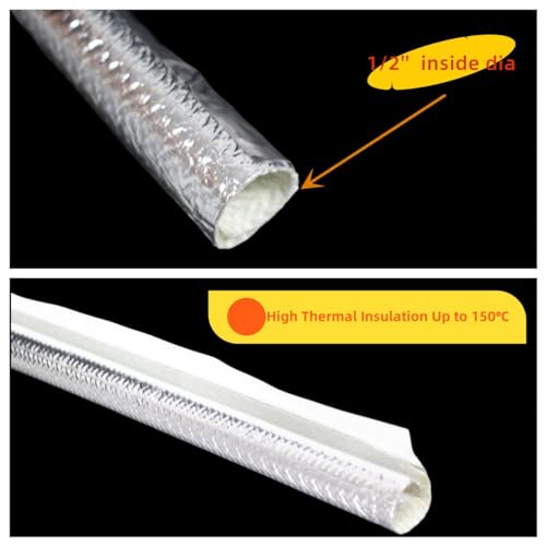 13mm - 1/2" Self Closed Aluminized Sleeve Heat Shield Protection Side Entry High Temp for Hoses, Wire Harnesses, Cables, Automotive, Exhaust 78" (2 Meter) - size: 13mm - 1/2" Dia - 78" Long