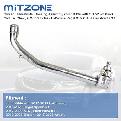 MITZONE Coolant Thermostat Housing Assembly compatible with 2017-2023 Buick Cadillac Chevy GMC Vehicles - LaCrosse Regal XT5 XT6 Blazer Acadia 3.6L Replace