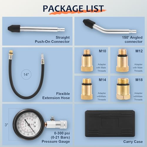 Engine Compression Tester Kit 8PCS, 0-300 PSI Cylinder Pressure Test Tool for Gasoline Engines on Cars, Motorcycles, ATVs & Small Engines with Dual Scale Gauge and Adapters (Black-8PC)