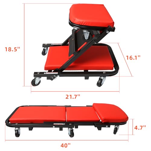 PENSUN 40" Foldable 2-in-1 Rolling Car Creeper/Seat, Steel Z Garage Rolling