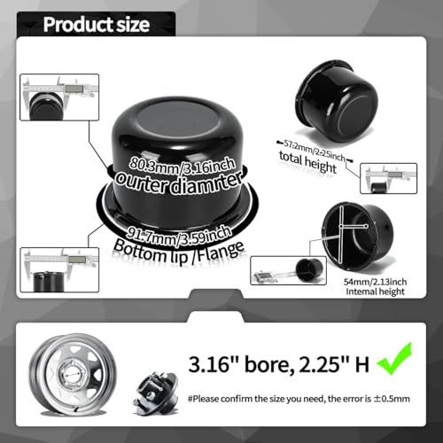 4Pcs 3.16" OD 2.25" H Aluminum Trailer Wheel Center Caps for Rim - color: Gloss Black, size: 3.16" OD 2.25" H