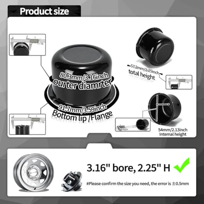 4Pcs 3.16" OD 2.25" H Aluminum Trailer Wheel Center Caps for Rim - color: Gloss Black, size: 3.16" OD 2.25" H