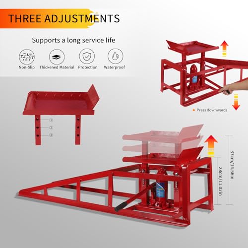 5T 11000lbs 2-Pack Hydraulic Car Ramps,Hydraulic Vehicle Ramps Assemble Easily,Automotive Ramps for Oil Changes,Low Profile Car Ramp for Home Garage, Auto Garage Repair. - color: Red