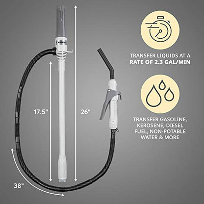 Deway Fuel Transfer Pump, WAYPUMP08, Battery Powered, 2.4 gpm, Gray, Large - style: Hand Trigger Nozzle