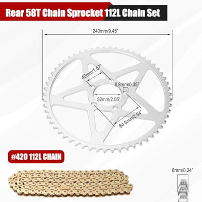 58T Sprocket + 420H Chain 112 Links + 8 Connecting Master Links Non O-Ring Heavy Duty Drive Chain MX/SX Racing for Surron Sur-Ron Sur Ron Light Bee Motorcycle Bicycle Go Kart Mini Trail Bike