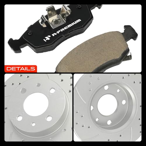 A-Premium Front and Rear Drilled Slotted Brake Rotors and Ceramic Pads Kit