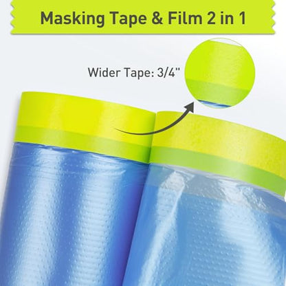 Tangibay Pre-Taped Masking Film - 22" x 66' Painters Plastic Sheeting with Painter's Tape and Drape for Automotive & House Painting, Covering Cars, Walls, Windows and Furniture Protection (24 Rolls) - size: 24 Rolls: 22"
