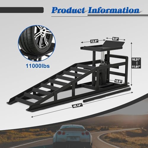 2PCS 3t 11060Lbs Heavy Duty Hydraulic Car Ramps - Portable Vehicle Lift Ramp for Oil Changes, Home Garage Car Lifts, Auto Garage Repair,Black.