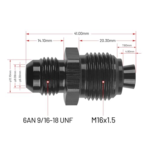 EVIL ENERGY 6AN Male Flare to M16x1.5 O Ring Seal Power Steering Adapter Fitting Connector Aluminum Black - size: 6AN to M16x1.5