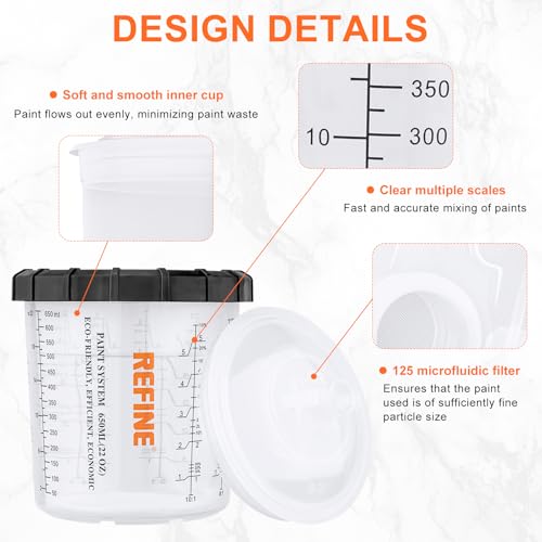 REFINE 650ml Universal Disposable Paint Sprayer Mixing Cups kit and M16*1.5mm External Thread Spray Gun Cup Adapter fit RS8808G Spray Gun or Other M16*1.5mm Internal Thread of Spray Guns